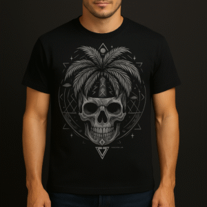 Palm tree skull t-shirt design.